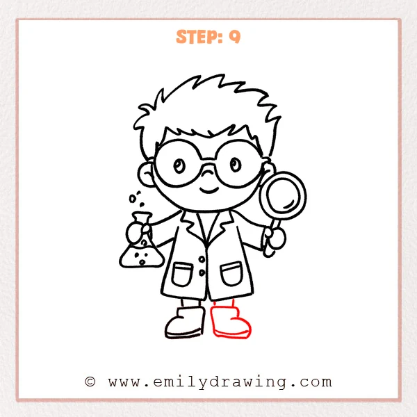 how to draw a cartoon scientist - Step 9